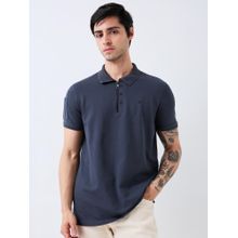 Spykar Men Blue Slim Fit Solid Half Sleeve Casual Polo T-Shirt