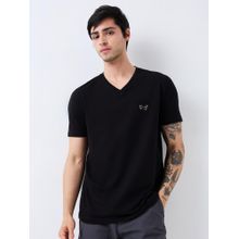 Spykar Men Black Slim Fit Solid Half Sleeve Casual T-Shirt