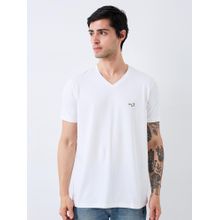 Spykar Men White Slim Fit Solid Half Sleeve Casual T-Shirt