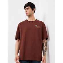 Spykar Men Brown Loose Fit Graphic Half Sleeve Casual T-Shirt