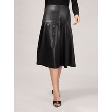 Twenty Dresses by Nykaa Fashion Black Fit And Flare Faux Leather Midi Skirt