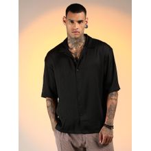 CAHOOT Men'S Onyx Black Solid Crinkle Oversized Shirt