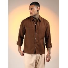 Campus Sutra Men'S Chocolate Brown Solid Canvas Utility Shirt