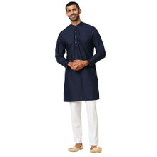 Indivisual Mens Solid Navy Blue Kurta