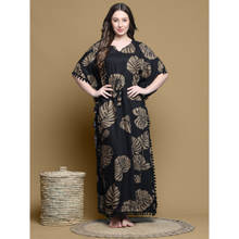 Secret Wish Black Floral Rayon Full Length Kaftan