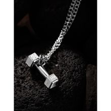 OOMPH Go Fit Dumbbell Silver Stainless Steel Gym Pendant Necklace Chain for Men & Boys