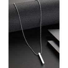 OOMPH Silver Stainless Steel 3D Cuboid Vertical Bar-Stick Pendant Necklace Chain
