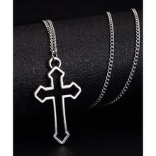 OOMPH Silver Stainless Steel Black Enamel Jesus Cross Fashion Pendant Necklace Chain