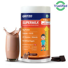 Gritzo SuperMilk Growth+ (Formerly Height+) (7-12y Boys),10g Protein Powder - Double Chocolate