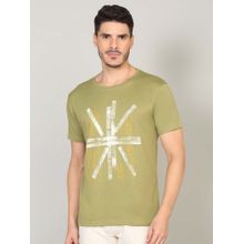 Selfusion Men'S Olive Green Typography Printed Cotton Slim Fit T-Shirt