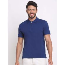 Selfusion Men'S Navy Blue Quarter-Zip Slim Fit Premium Cotton Polo T-Shirt