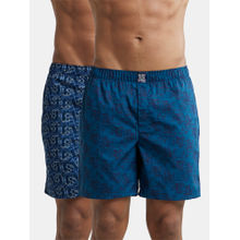 Jockey US57 Men Cotton Woven Printed Boxer Shorts - Navy Seaport Teal (Pack of 2)