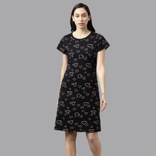Kryptic Women Black Pink Cotton Printed Nightdress
