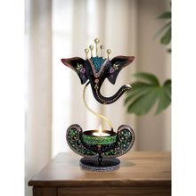 Golden Peacock Handcrafted and Handpainted Iron Ganesha Tea Light Candle Holder