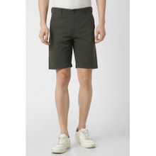 Peter England Men Green Cotton Solid Shorts