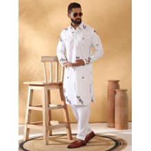 KRAFT INDIA LUXE White Embroidered Linen Pathani and Salwar (Set of 2)