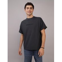 American Eagle Men Charcoal Cotton Solid Crew Neck T-Shirt