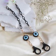 Ayesha Metallic Gold-Toned Chain-Link & Navy Blue Evil Eye Mask Chain or Sunglass Chain