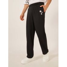 Styli Black Printed Regular Fit Trackpant