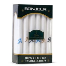 Bonjour Men's White Cotton Handkerchief With Alphabet A Initial (Pack of 6)