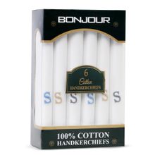 Bonjour Men's White Cotton Handkerchief With Alphabet S Initial (Pack of 6)