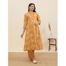 MomToBe Women Floral Printed Cotton Kurta with Trousers
