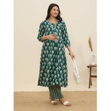MomToBe Women's Cotton Castleton Green Maternity Kurta and Trouser