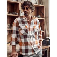 Bewakoof Mens White And Rust Orange Checked Oversized Casual Shirt