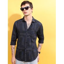 HIGHLANDER Men Dark Grey Slim Fit Printed Shirt