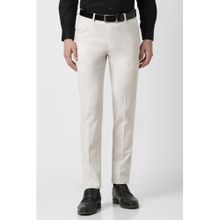 Peter England Men White Textured Slim Fit Formal Trousers