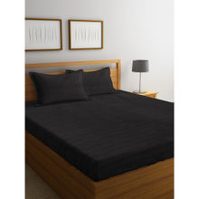 HOSTA HOMES Black Striped 300 TC Cotton 1 Bedsheet with 2 Pillow Covers (King)
