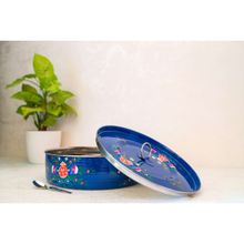 Vintage Vistha Blue Floral Kashmiri Handpainted Stainless Steel Masala Dabba