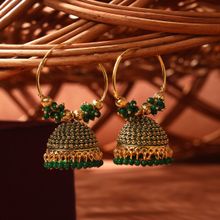 Anika's Creations Traditional Gold Plated Green Jhumka and Hoop Earrings