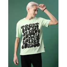 RIGO Men Mint Green Jersey Typography Print T-Shirt