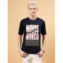 RIGO Men Navy Blue Jersey Typography Print T-Shirt