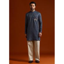 KALKI FASHION Navy Blue Linen Blend Mandarin Neck Kurta with Pant