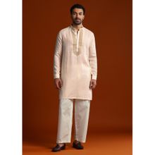 KALKI FASHION Beige Linen Mandarin Neck Kurta with Pant