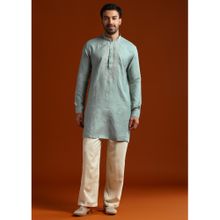 KALKI FASHION Green Linen Mandarin Neck Kurta with Pant