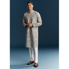 KALKI FASHION Blue Cotton Silk Mandarin Neck Kurta With Pant
