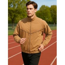 CHKOKKO Men Camel Stand Collar Solid Windcheater Jacket