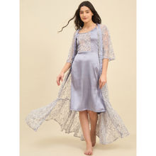 The Kaftan Company Lavender Lace Satin Nightdress with Cover-Up (Set of 2)