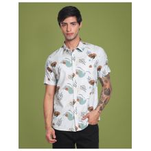 Flying Machine White Abstract Print Vacation Shirt