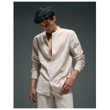 Flying Machine Beige Vertical Stripes Regular Fit Shirt