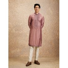 Twamev Pink Art Silk Embroidery and Mirror Work Kurta and Pyjama (Set of 2)