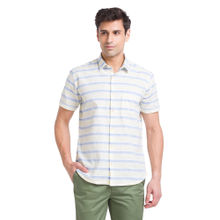 Park Avenue Slim Striped Medium Blue Casual Shirt