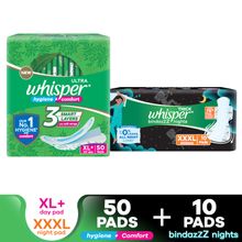 Whisper Day-Night Combo - Whisper Ultra Clean Sanitary Napkin Xl+ + Bindazzz Nights XXXl
