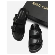 Monte Carlo Mens Black Solid Leather Comfort Casual Sandals