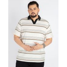 UNSIZED Men White Cotton Stripes Polo T-Shirt