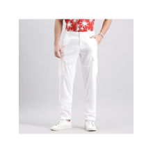 ROOKIES White Men Linen Cotton Slim Fit Cargo Pant (32)