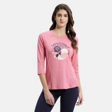 Jockey AW46 Women Micro Modal Cotton Printed 3/4th Sleeve T-Shirt - CamRose Melange